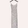 multi-coloured sequin maxi party dress with scoop neck and side slit
