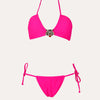 pink stretch bikini with ties and tiger embellishment