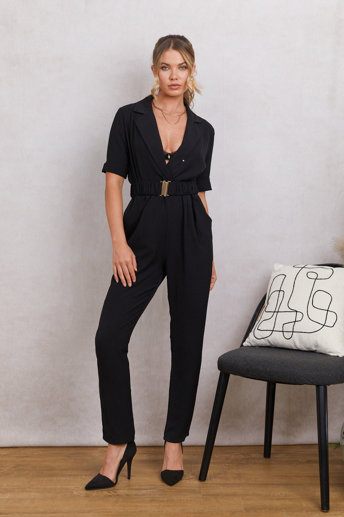 every day women's jumpsuit with a stretch and clip belt