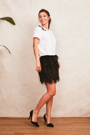 Ostrich Feather Mini Skirt - Chocolate Brown – Azur Couture