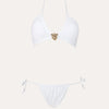 white stretch bikini with ties and panther embellishment