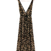 silky maxi dress with waist tie and plunging v-neckline in leopard print