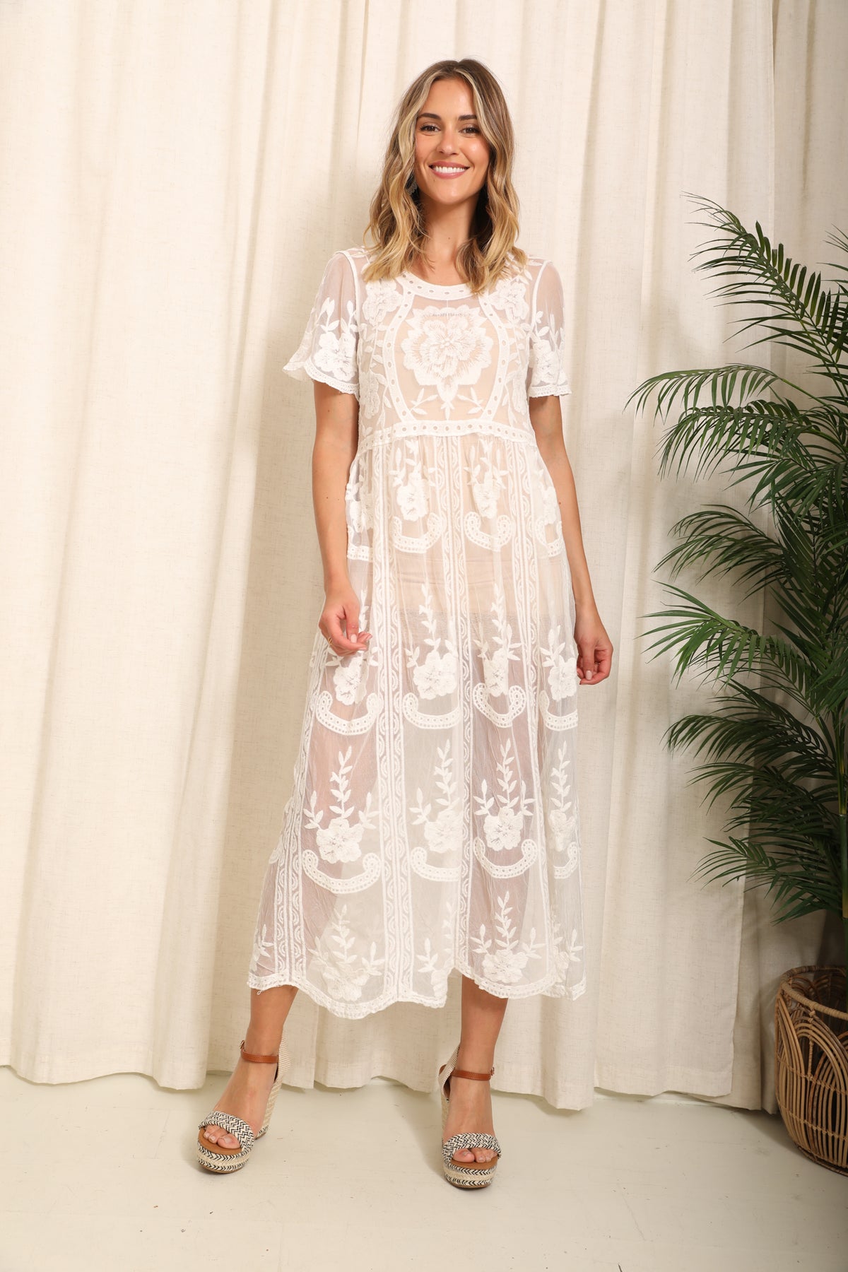 white lace sheer maxi dress