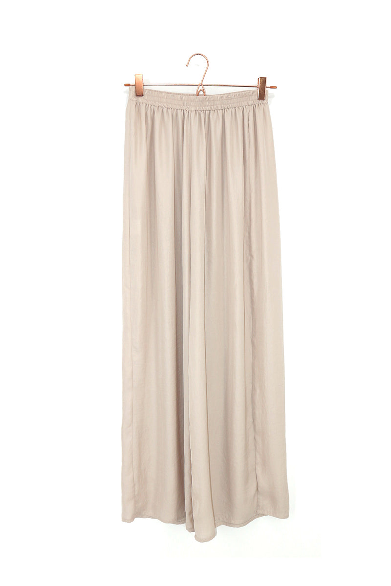 silky loose fitted wide trousers with elasticated waist