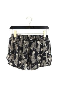 silky satin feeling running shorts with panther print