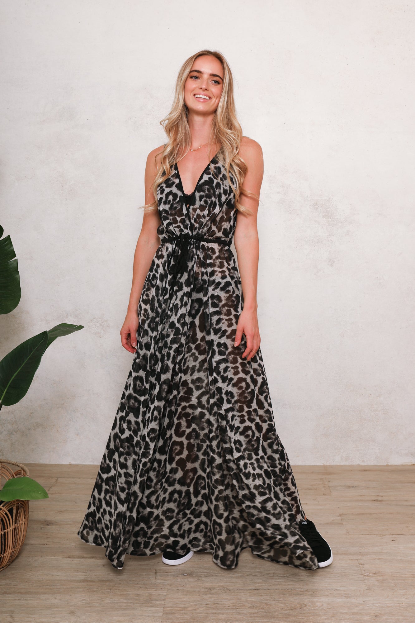 Grey leopard print sale maxi dress