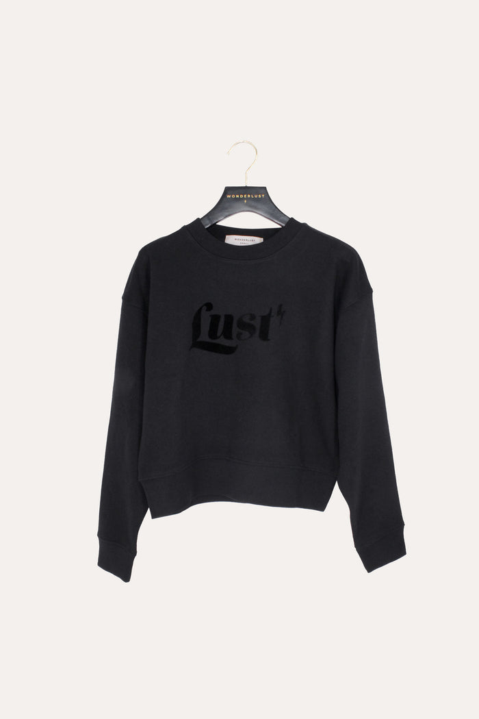 classic cotton sweatshirt with velvet lettering embellishment