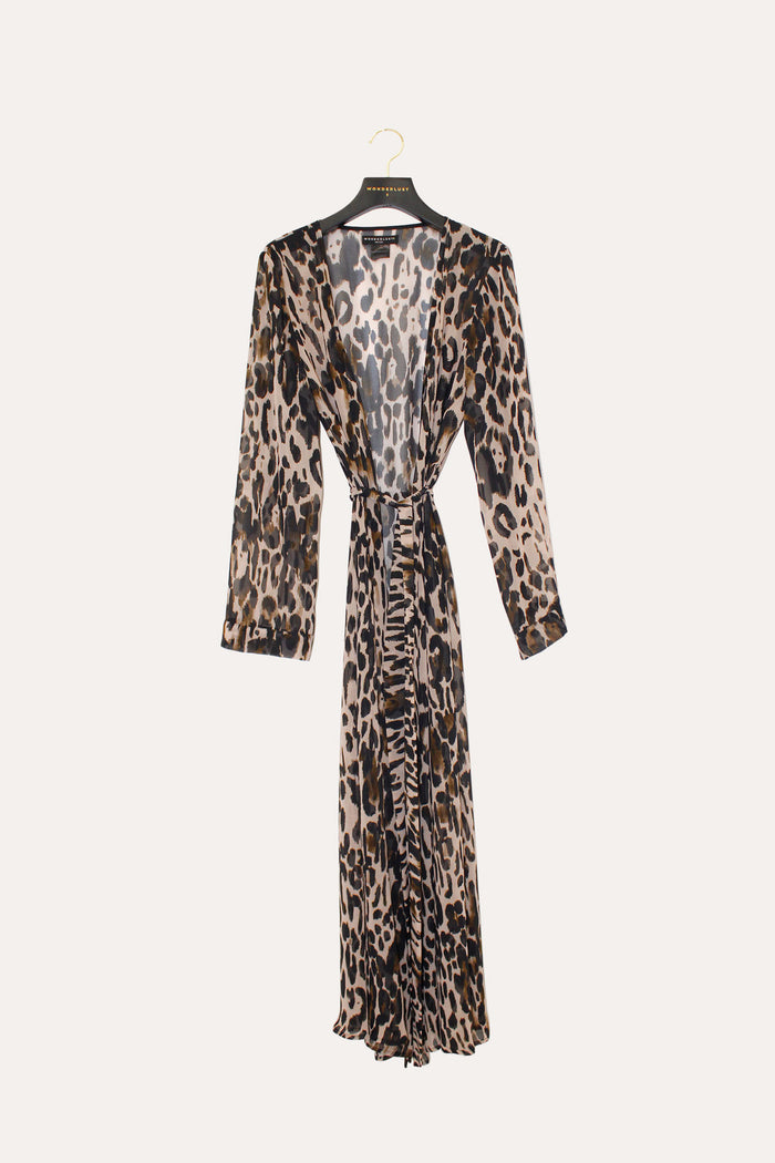 luxurious silky leopard print kimono/kaftan, one size