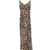 silky satin strapped maxi dress with high thigh slit in leopard print