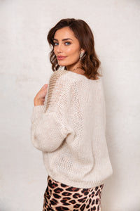 loose knit soft cardigan with gold threading