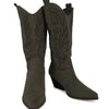 calf high cowboy boots with suede finish and detailed stitching