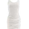 sleeveless stretch mini dress with ruched skirt