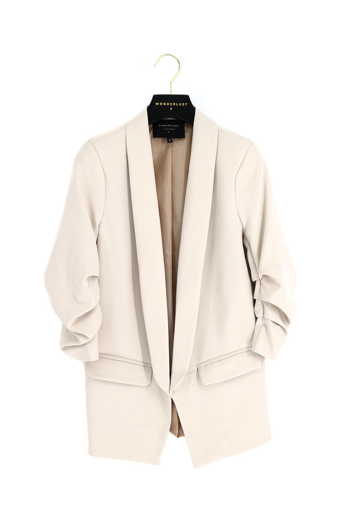 oversized and silky ruched sleeved blazer