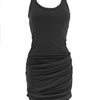 sleeveless stretch mini dress with ruched skirt