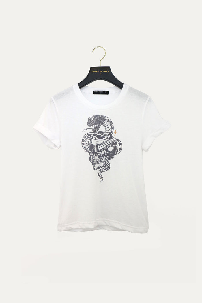 Cotton tee with snake and skull print