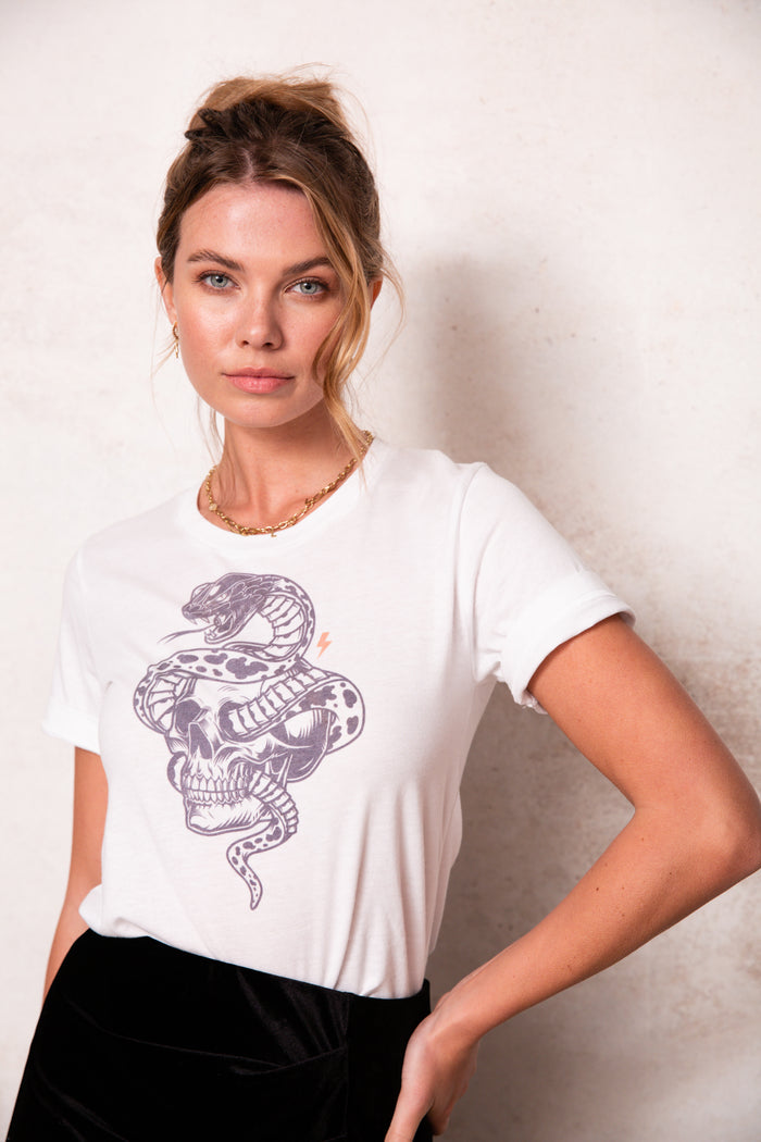 Cotton tee with snake and skull print