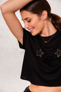 loose fitted crop t-shirt with star embellishment