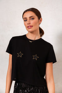 loose fitted crop t-shirt with star embellishment