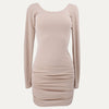 soft ribbed dress with ruched skirt