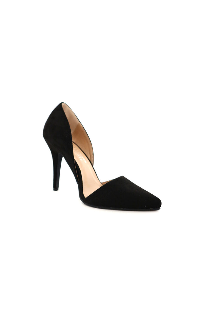 black suede stiletto heels